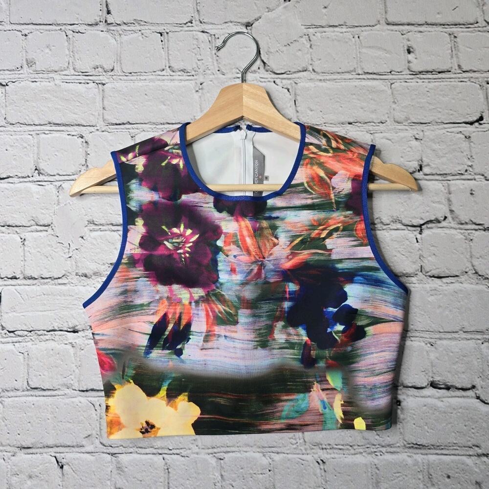 Clover Canyon‎ Tropical Floral Print Sleeveless Scuba Crop Top Size Medium